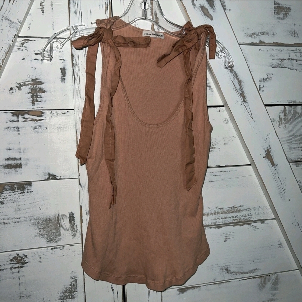 Ulla Johnson Tan Sleeveless Top with Bow Accents